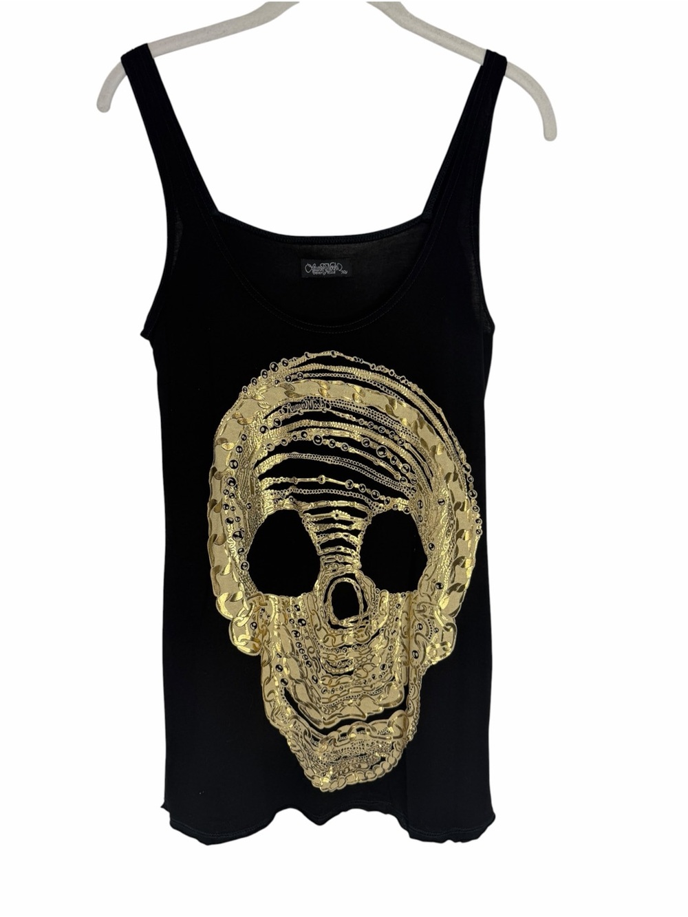 Lauren Moshi Skull Graphic Tank Top size XS Black Gold Tee